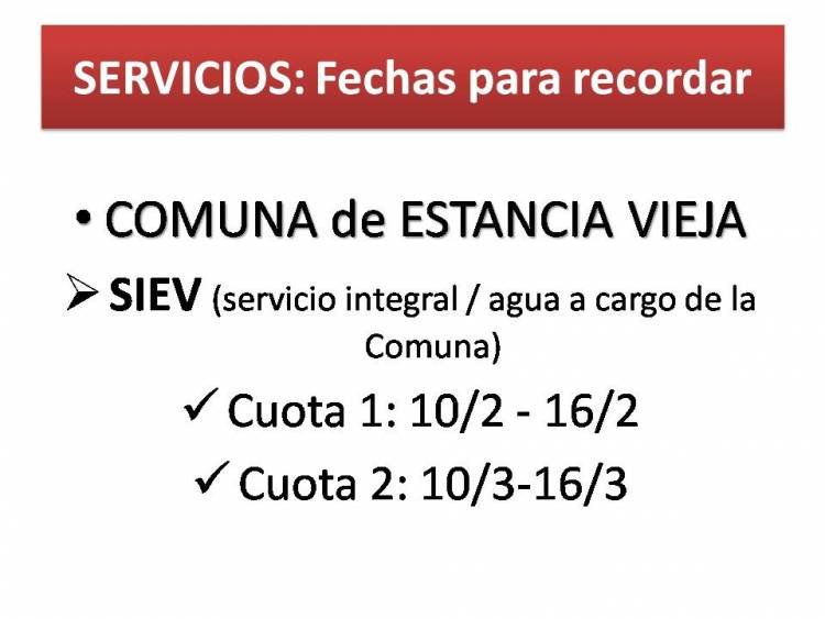 SIEV:  PRÓXIMOS PAGOS DEL AGUA